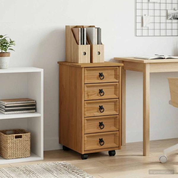 ARDEBO.de - Rollcontainer mit Schubladen CORONA Honigbraun