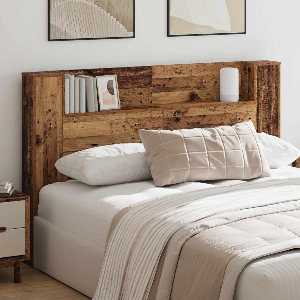ARDEBO.de - Stauraum-Kopfteil mit LED Altholz-Optik 160 cm Holzwerkstoff