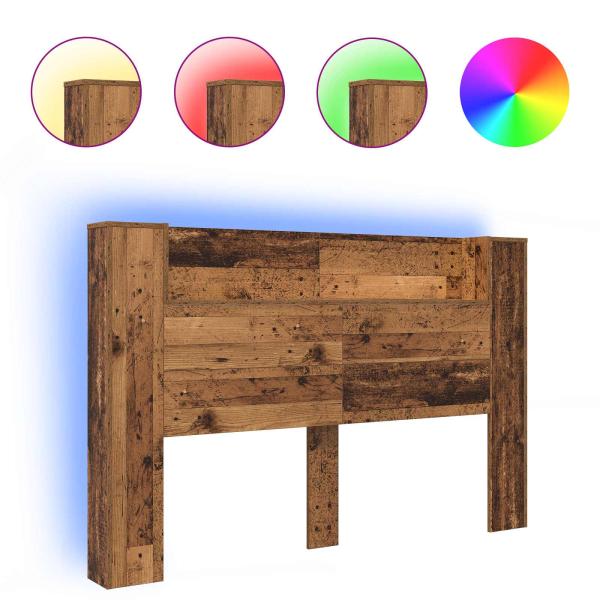 Stauraum-Kopfteil mit LED Altholz-Optik 160 cm Holzwerkstoff