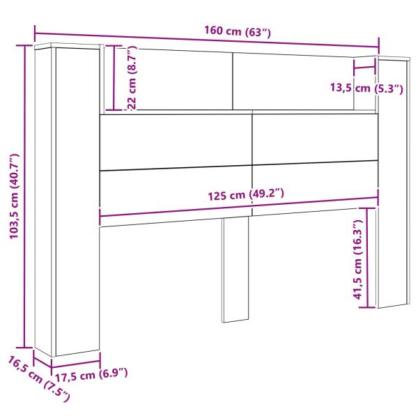 Stauraum-Kopfteil mit LED Altholz-Optik 160 cm Holzwerkstoff