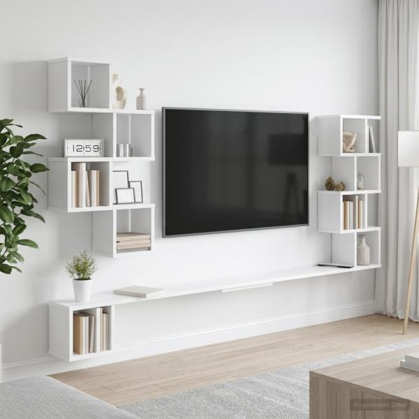 ARDEBO.de - Wandmontiertes TV-Regal Weiß 200 x 15 x 94 cm Holzwerkstoff