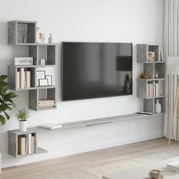 ARDEBO.de - Wandmontiertes TV-Regal Betongrau 200 x 15 x 94 cm