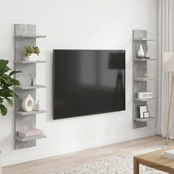 ARDEBO.de - Wandregal 2 Stk. Betongrau 22 x 15 x 100 cm Holzwerkstoff