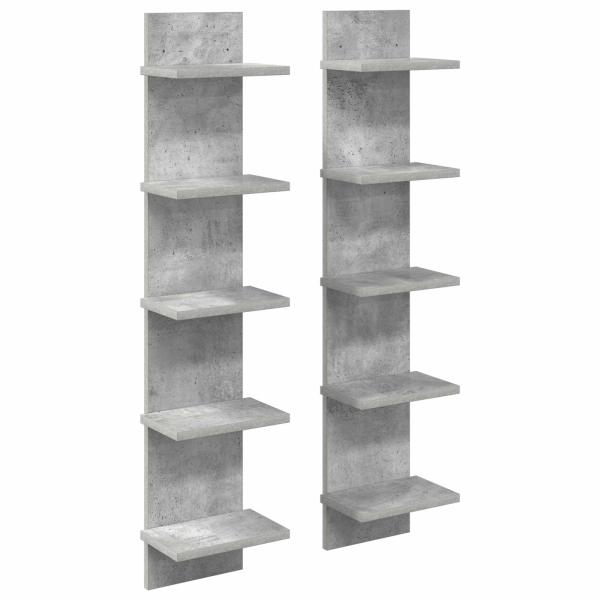 Wandregal 2 Stk. Betongrau 22 x 15 x 100 cm Holzwerkstoff