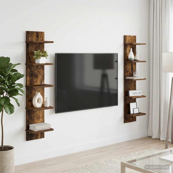 ARDEBO.de - Wandregal 2 Stk. Raucheiche 22 x 15 x 100 cm Holzwerkstoff