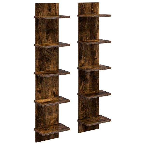 Wandregal 2 Stk. Raucheiche 22 x 15 x 100 cm Holzwerkstoff