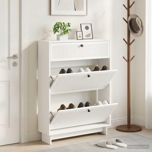 ARDEBO.de - Schuhschrank EDE 78 x 24 x 103 cm Holzwerkstoff Weiß