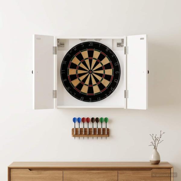 ARDEBO.de - Dartboard Schrank EDE Hochglanz Wei? 52,5 x 10,5 x 53,5 cm