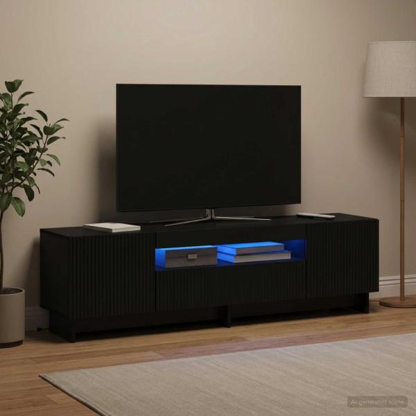 ARDEBO.de - LED-TV-Schrank EDE 153 x 35 x 43 cm Schwarz Holzwerkstoff