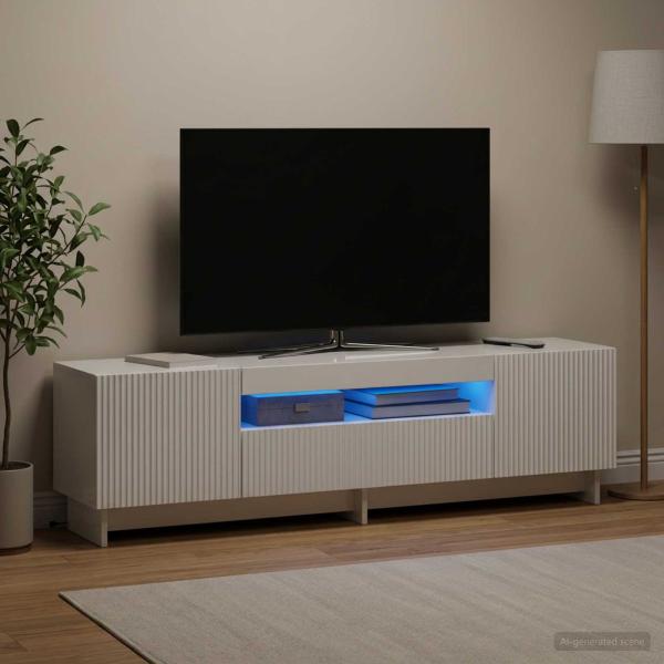 ARDEBO.de - LED-TV-Schrank EDE 153 x 35 x 43 cm Hochglanz Weiß