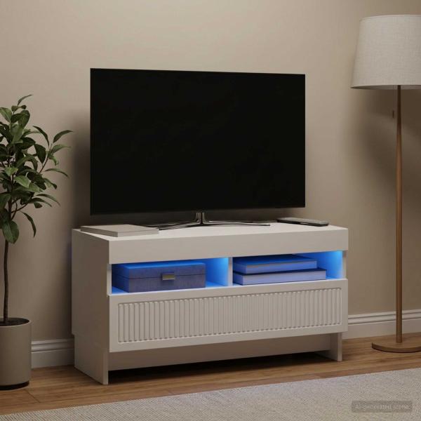 ARDEBO.de - LED-TV-Schrank ALKMAAR 81 x 35 x 43 cm Weiß Holzwerkstoff