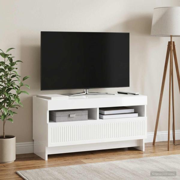 ARDEBO.de - LED-TV-Schrank ALKMAAR 81 x 35 x 43 cm Hochglanz Weiß