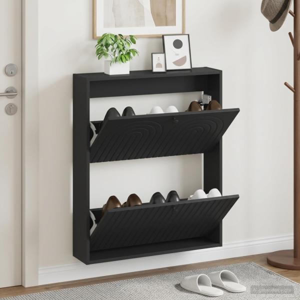 ARDEBO.de - Wandmontierter Schuhschrank ALKMAAR 71 x 17 x 86 cm Schwarz