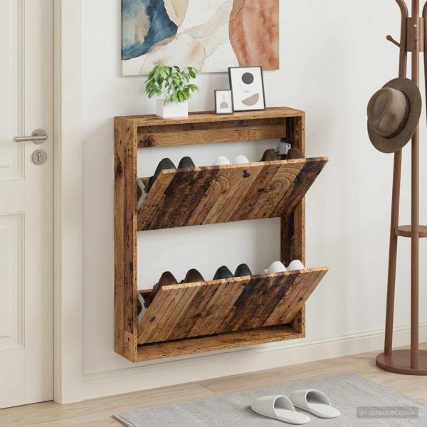 ARDEBO.de - Wandmontierter Schuhschrank ALKMAAR 71 x 17 x 86 cm Altholz