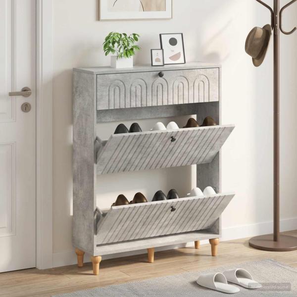 ARDEBO.de - Schuhschrank ALKMAAR 78 x 24 x 103 cm Holzwerkstoff Betongrau