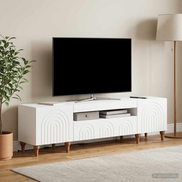 ARDEBO.de - LED-TV-Schrank ALKMAAR 153 x 35 x 43 cm Weiß Holzwerkstoff