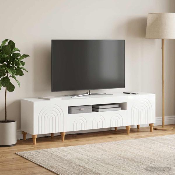 ARDEBO.de - LED-TV-Schrank ALKMAAR 153 x 35 x 43 cm Hochglanz Weiß