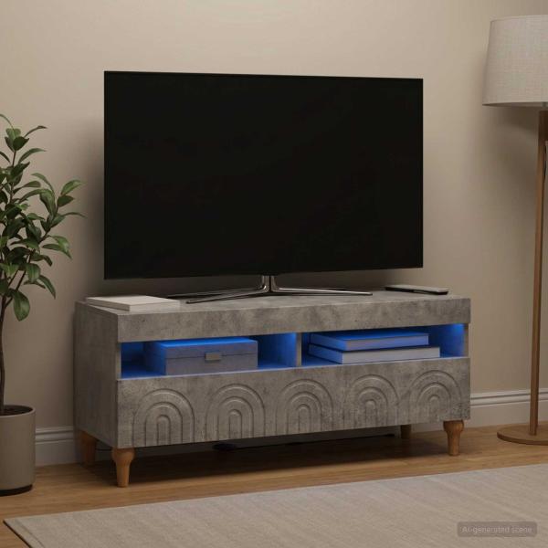 ARDEBO.de - LED-TV-Schrank ALKMAAR 100 x 35 x 43 cm Betongrau Holzwerkstoff