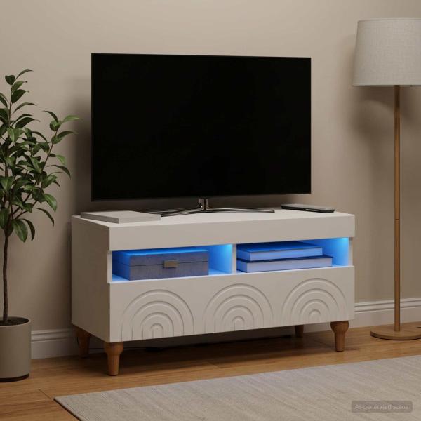 ARDEBO.de - LED-TV-Schrank ALKMAAR 81 x 35 x 43 cm Weiß Holzwerkstoff
