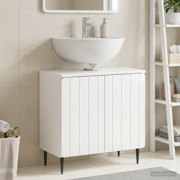 ARDEBO.de - Waschbeckenschrank ZWOLLE Hochglanz Weiß 59,5 x 31,5 x 59 cm