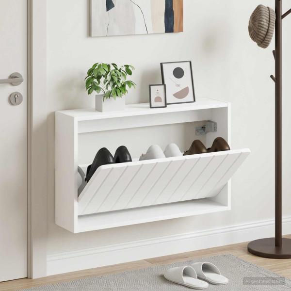 ARDEBO.de - Wandmontierter Schuhschrank ZWOLLE 71 x 17 x 43 cm Weiß
