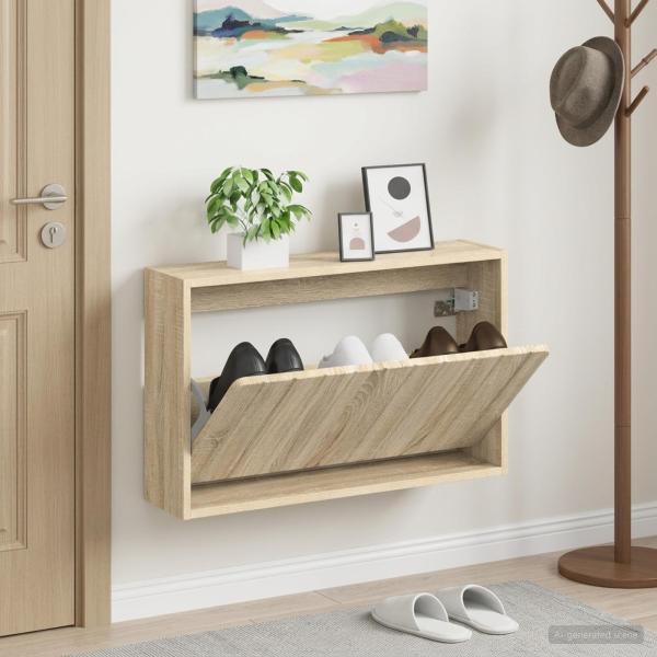 ARDEBO.de - Wandmontierter Schuhschrank ZWOLLE 71 x 17 x 43 cm Sonoma-Eiche