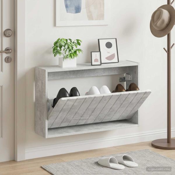 ARDEBO.de - Wandmontierter Schuhschrank ZWOLLE 71 x 17 x 43 cm Betongrau