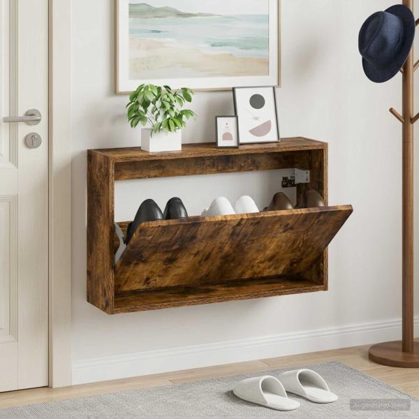 ARDEBO.de - Wandmontierter Schuhschrank ZWOLLE 71 x 17 x 43 cm Räuchereiche