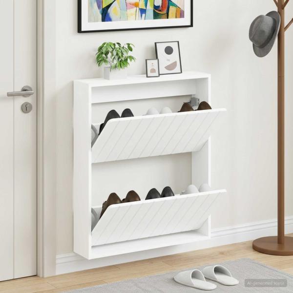 ARDEBO.de - Wandmontierter Schuhschrank ZWOLLE 71 x 17 x 86 cm Weiß