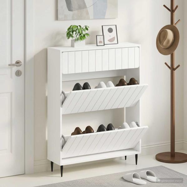 ARDEBO.de - Schuhschrank ZWOLLE 78 x 24 x 103 cm Holzwerkstoff Weiß