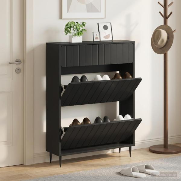 ARDEBO.de - Schuhschrank ZWOLLE 78 x 24 x 103 cm Holzwerkstoff Schwarz