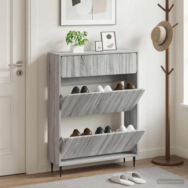ARDEBO.de - Schuhschrank ZWOLLE 78 x 24 x 103 cm Holzwerkstoff Sonoma-Grau