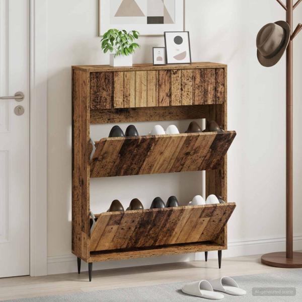 ARDEBO.de - Schuhschrank ZWOLLE 78 x 24 x 103 cm Holzwerkstoff Altholz