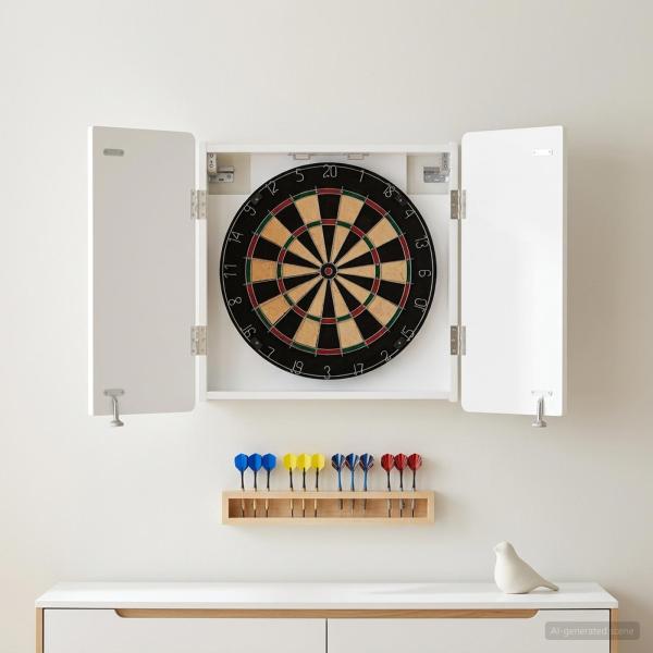 ARDEBO.de - Dartboard Schrank ZWOLLE Hochglanz Wei? 52,5 x 10,5 x 57,5 cm