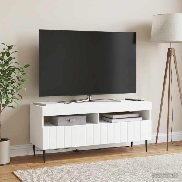 ARDEBO.de - LED-TV-Schrank ZWOLLE 100 x 35 x 43 cm Weiß Holzwerkstoff