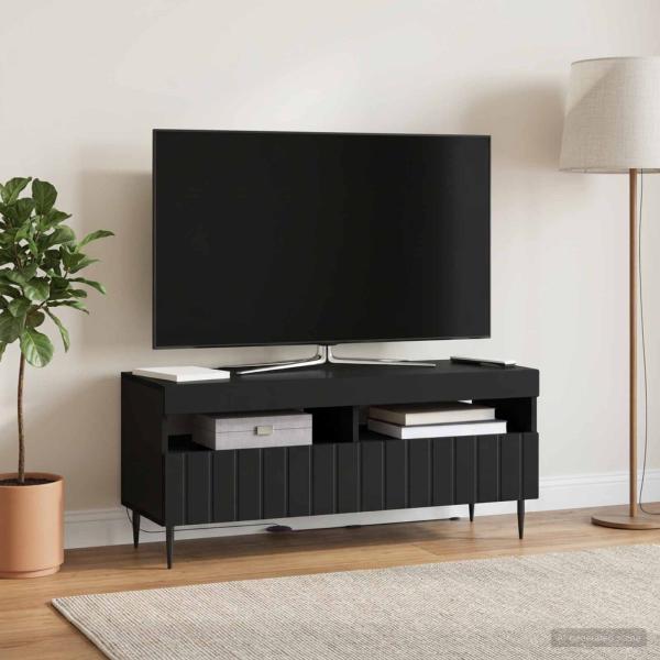 ARDEBO.de - LED-TV-Schrank ZWOLLE 100 x 35 x 43 cm Schwarz Holzwerkstoff