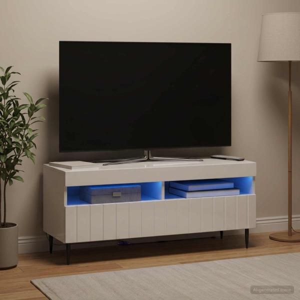ARDEBO.de - LED-TV-Schrank ZWOLLE 100 x 35 x 43 cm Hochglanz Weiß