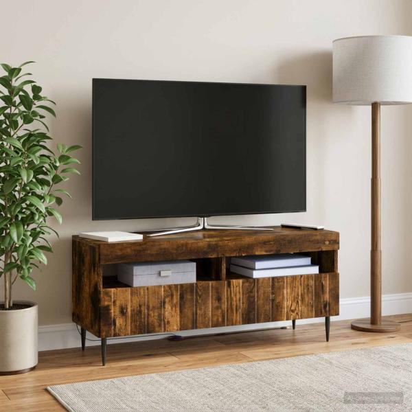 ARDEBO.de - LED-TV-Schrank ZWOLLE 100 x 35 x 43 cm Raucheiche Holzwerkstoff