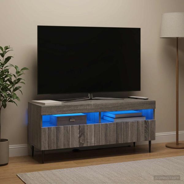 ARDEBO.de - LED-TV-Schrank ZWOLLE 100 x 35 x 43 cm Sonoma-Grau
