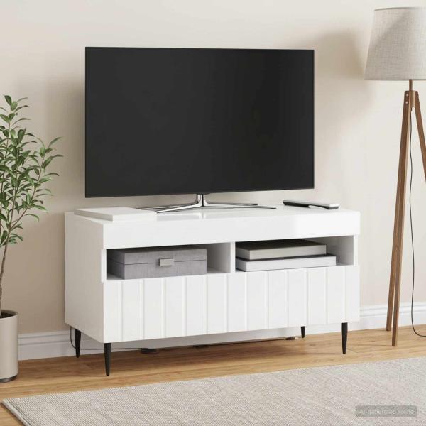 ARDEBO.de - LED-TV-Schrank ZWOLLE 81 x 35 x 43 cm Hochglanz Weiß