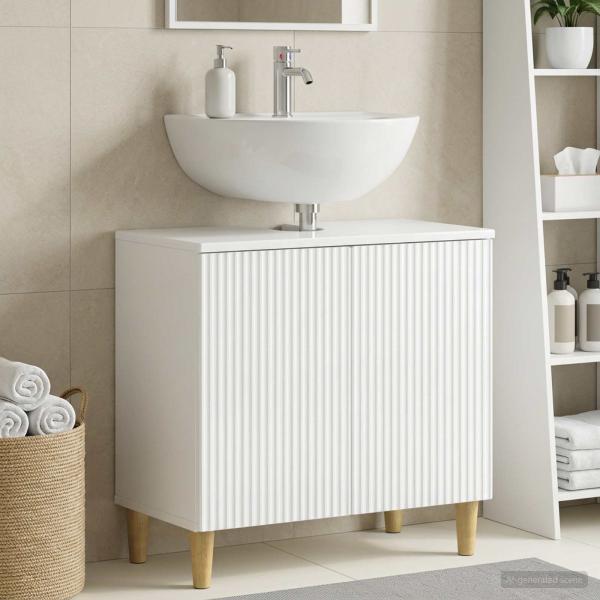ARDEBO.de - Waschbeckenschrank ARNHEM Hochglanz Weiß 59,5 x 31,5 x 59 cm