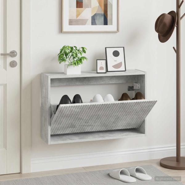 ARDEBO.de - Wandmontierter Schuhschrank ARNHEM 71 x 17 x 43 cm Betongrau