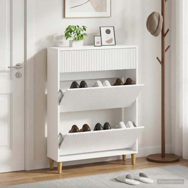 ARDEBO.de - Schuhschrank ARNHEM 78 x 24 x 103 cm Holzwerkstoff Weiß