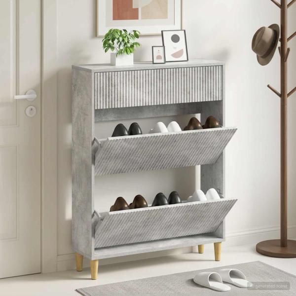 ARDEBO.de - Schuhschrank ARNHEM 78 x 24 x 103 cm Holzwerkstoff Betongrau