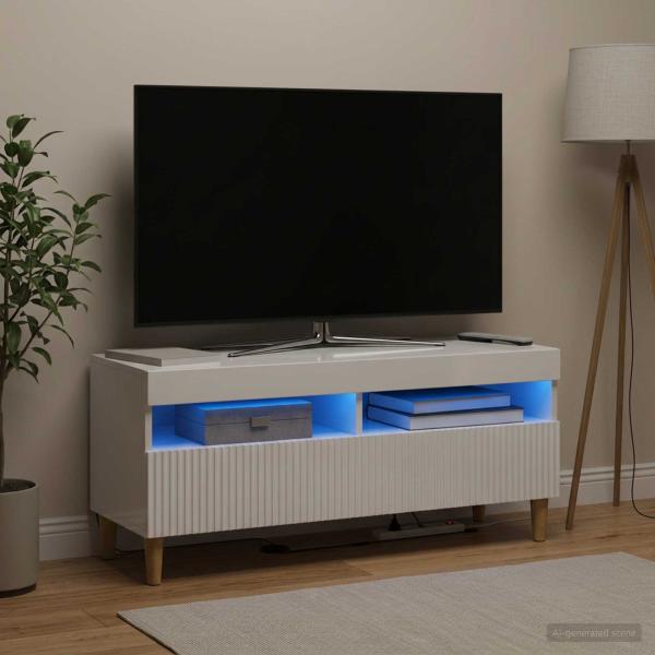ARDEBO.de - LED-TV-Schrank ARNHEM 100 x 35 x 43 cm Hochglanz Weiß