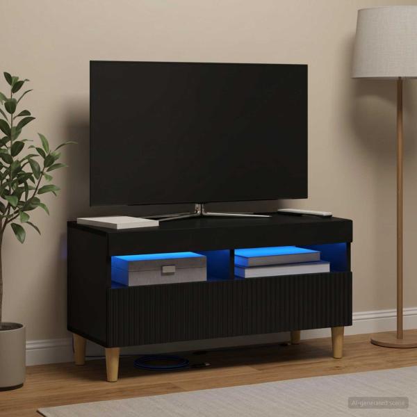 ARDEBO.de - LED-TV-Schrank ARNHEM 81 x 35 x 43 cm Schwarz Holzwerkstoff