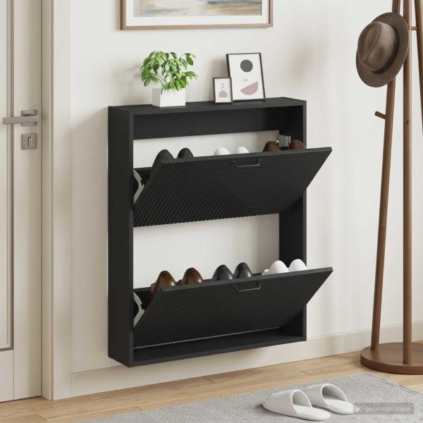 ARDEBO.de - Wandmontierter Schuhschrank HAARLEM 71 x 17 x 86 cm Schwarz