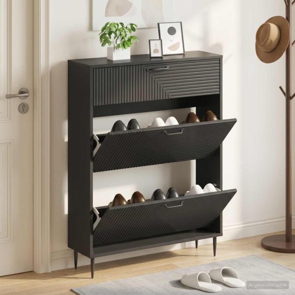 ARDEBO.de - Schuhschrank HAARLEM 78 x 24 x 103 cm Holzwerkstoff Schwarz