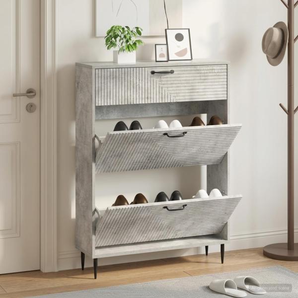 ARDEBO.de - Schuhschrank HAARLEM 78 x 24 x 103 cm Holzwerkstoff Betongrau
