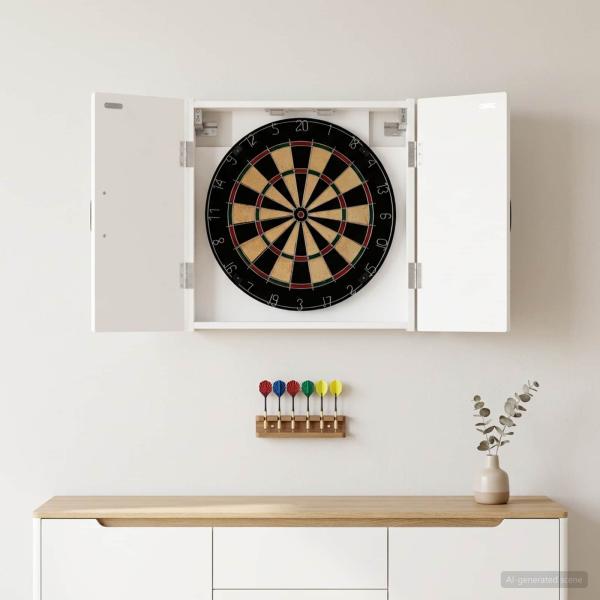 ARDEBO.de - Dartboard Schrank HAARLEM Wei? 52,5 x 10,5 x 53,5 cm